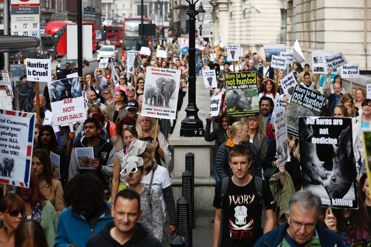 Protest in London for Elephants and Rhinos